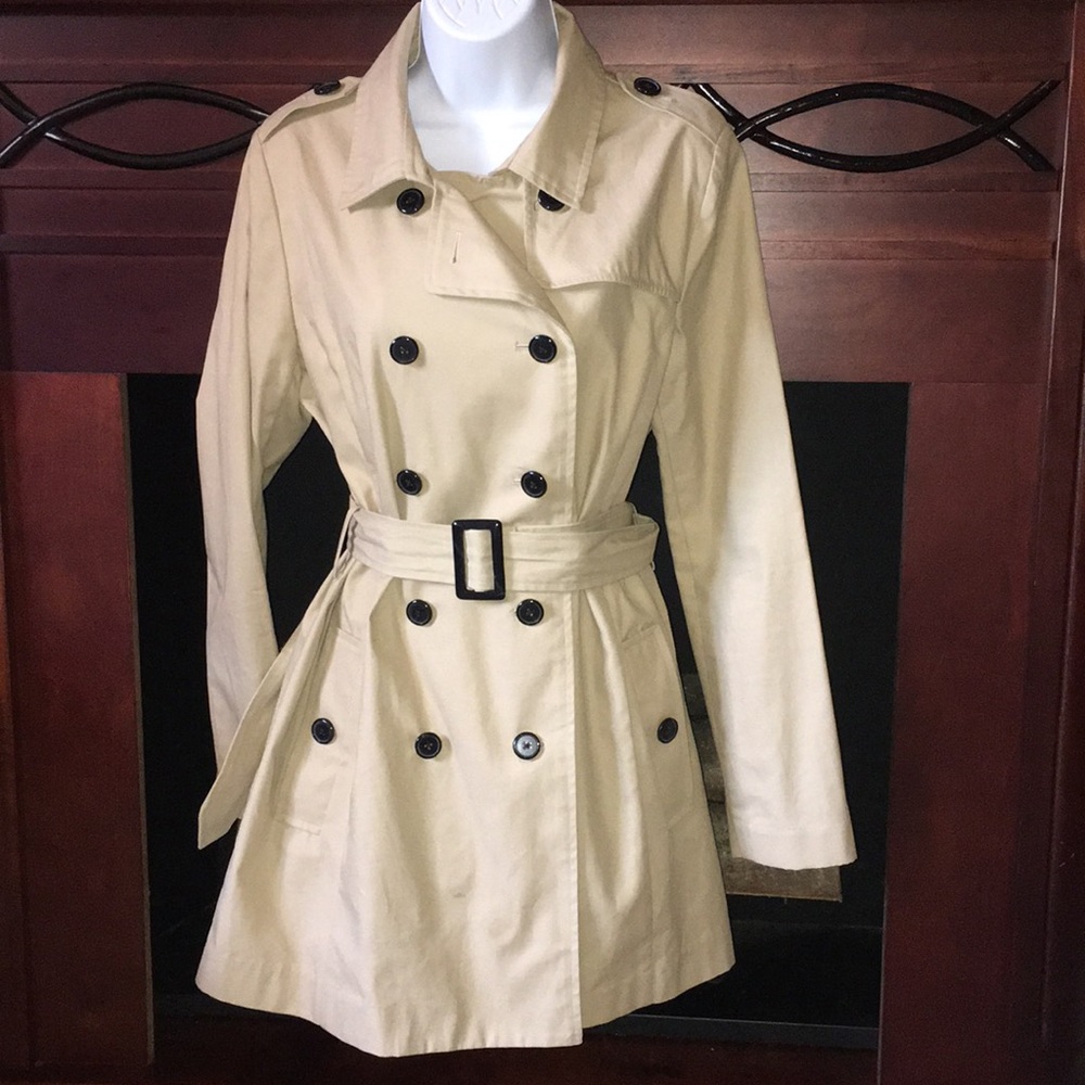 F21 Ivory thigh length belted trench pea coat